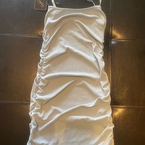 Powder blue slip dress.